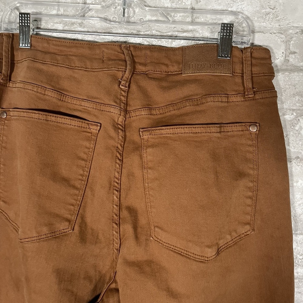 Judy Blue Brown Garment Dyed High Rise Flare Raw Hem Jeans Size 14W - Picture 6 of 11